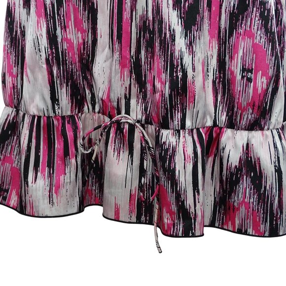 Cato Pink Black Abstract Tunic Top Woman Size 14W 16W Short Sleeve Ruffle Hem - Picture 3 of 5